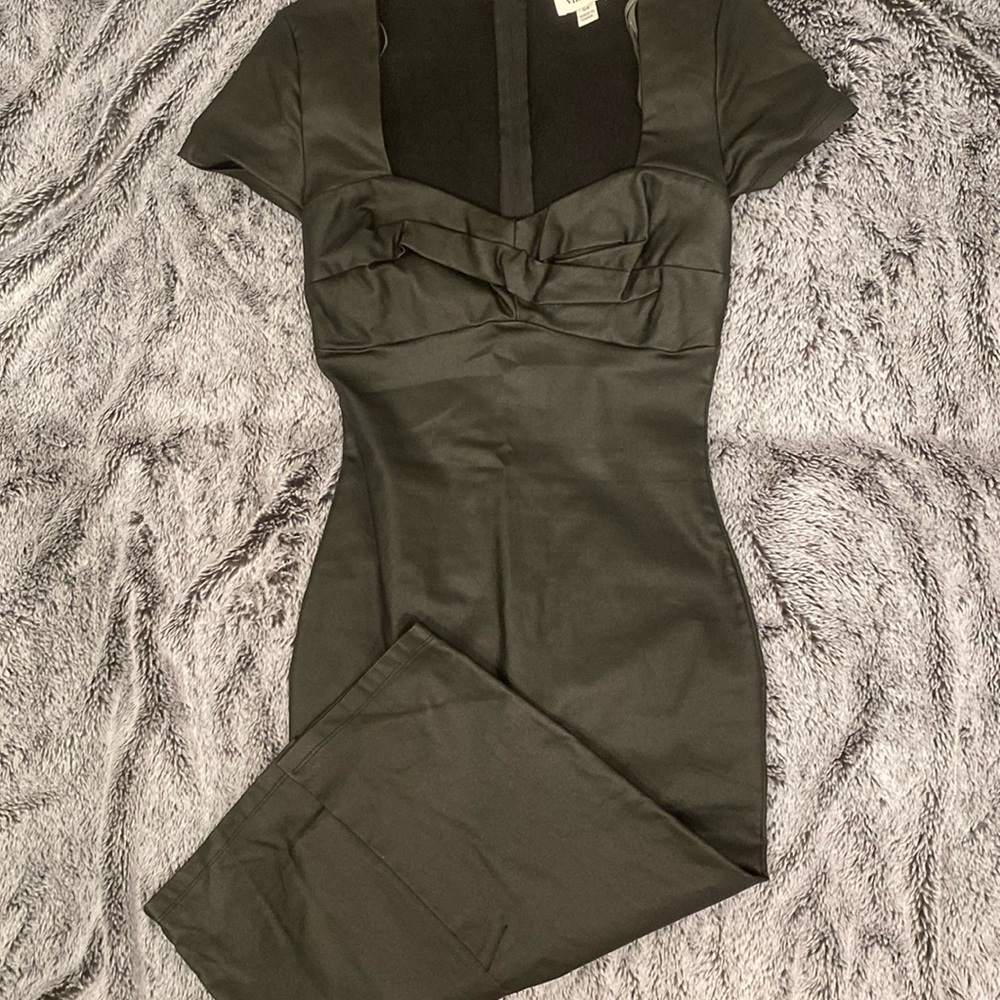 Unique Vintage Black Vegan Leather Wiggle Dress